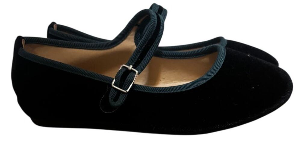 Sappun Black Teal Velvet Mary Jane Ballet Flats Buckle Strap Size Approx US 6.5